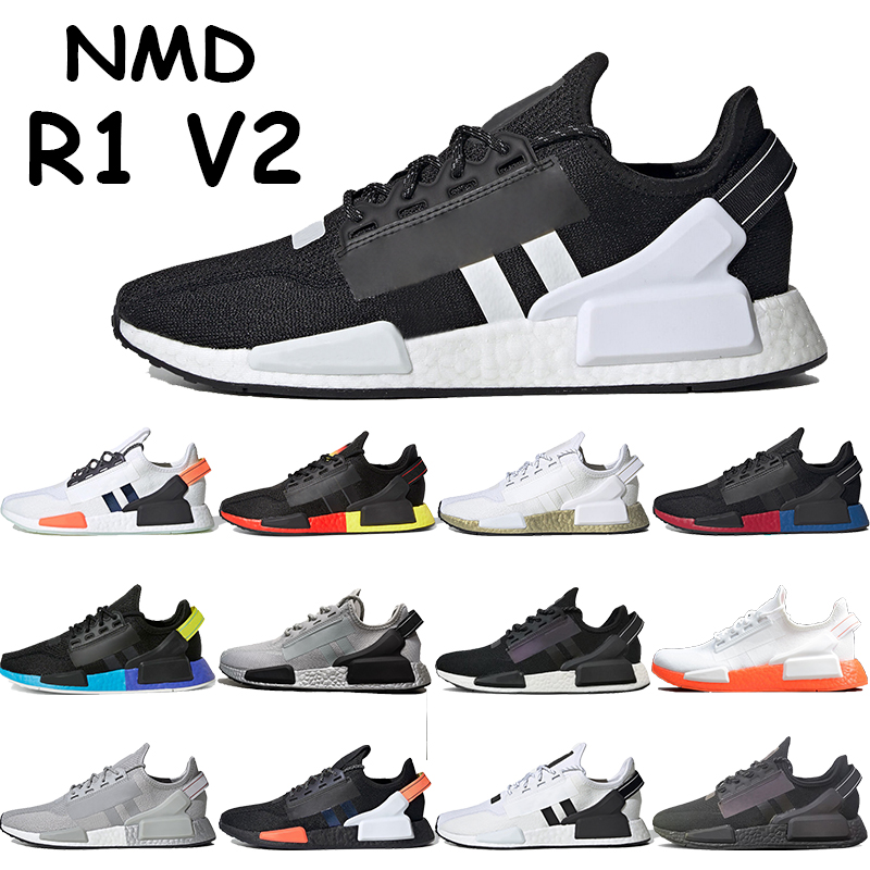

NMD running shoes R1 V2 mens sneakers black carbon shock yellow grey cool metallic silver white red blue orange mexico city trainers, 02. white black