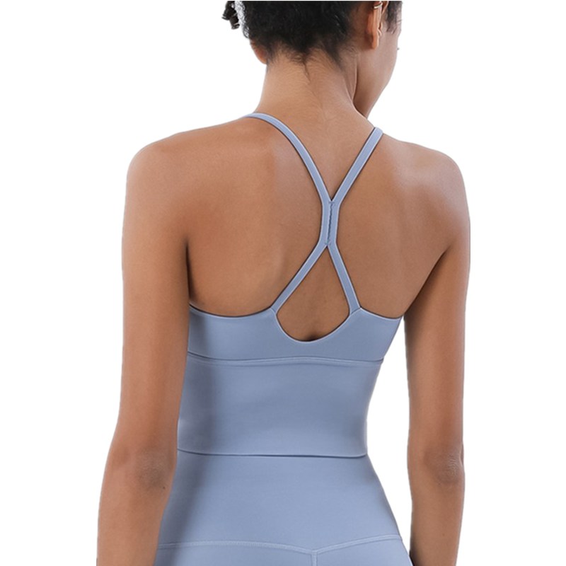 

Sexy Thin Shoulder Strap Yoga Vest Female Crop Top Stretch Tight Running Sports Vest Quick-Drying Dance Training Top With Pad, Black