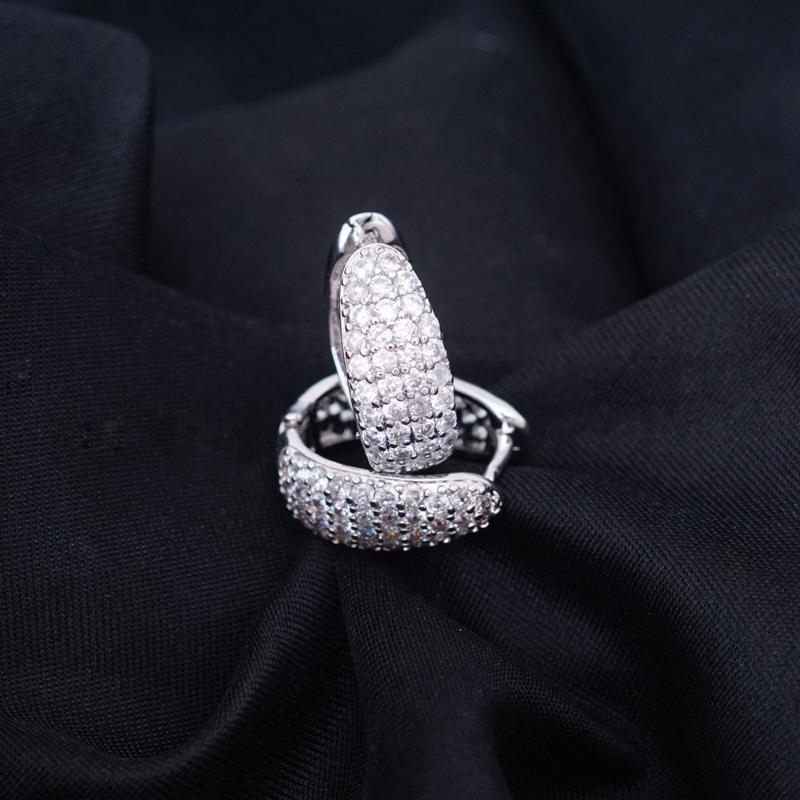 

Hoop & Huggie Luxury White Full Cubic Zirconia SilverColor Anniversary Gift Earrings For Women