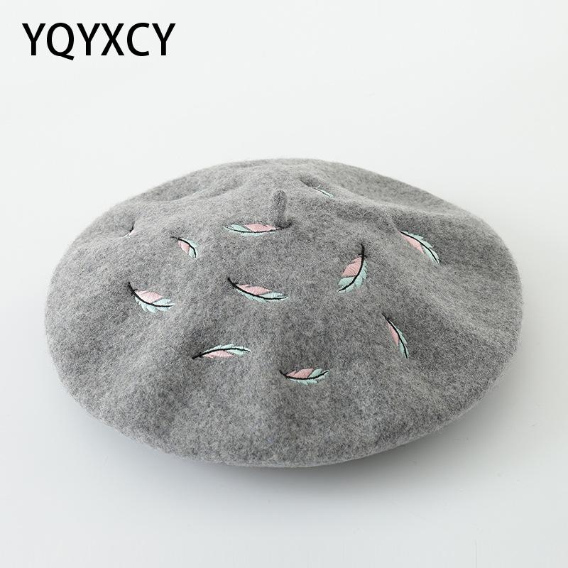 

Handmade Embroidery Leaf Wool Beret Womens Hats Vintage Bonnet Painter Cap Lady Autumn Winter Hats Baret Cap Hat Gorras New, White