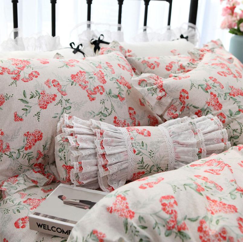 

Pastoral flower bedding set girl, full queen king vintage cotton single double home textile bed skirt pillowcase duvet cover, Picture color