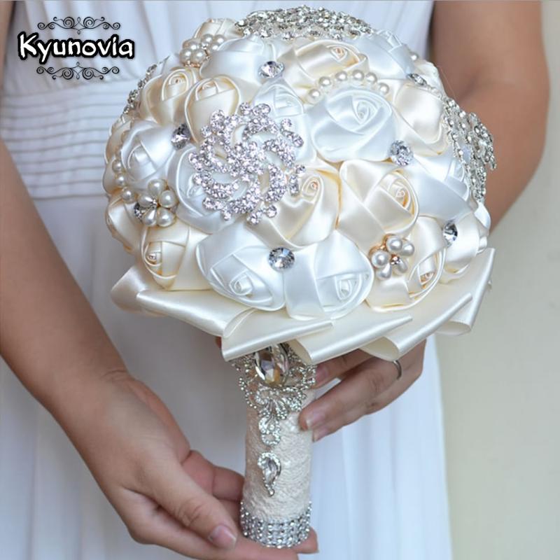 

Kyunovia Best Price White Ivory Brooch Bouquet Wedding Bouquet De Mariage Wedding Bouquets Pearl Flowers Buque De Noiva FE29, Purple