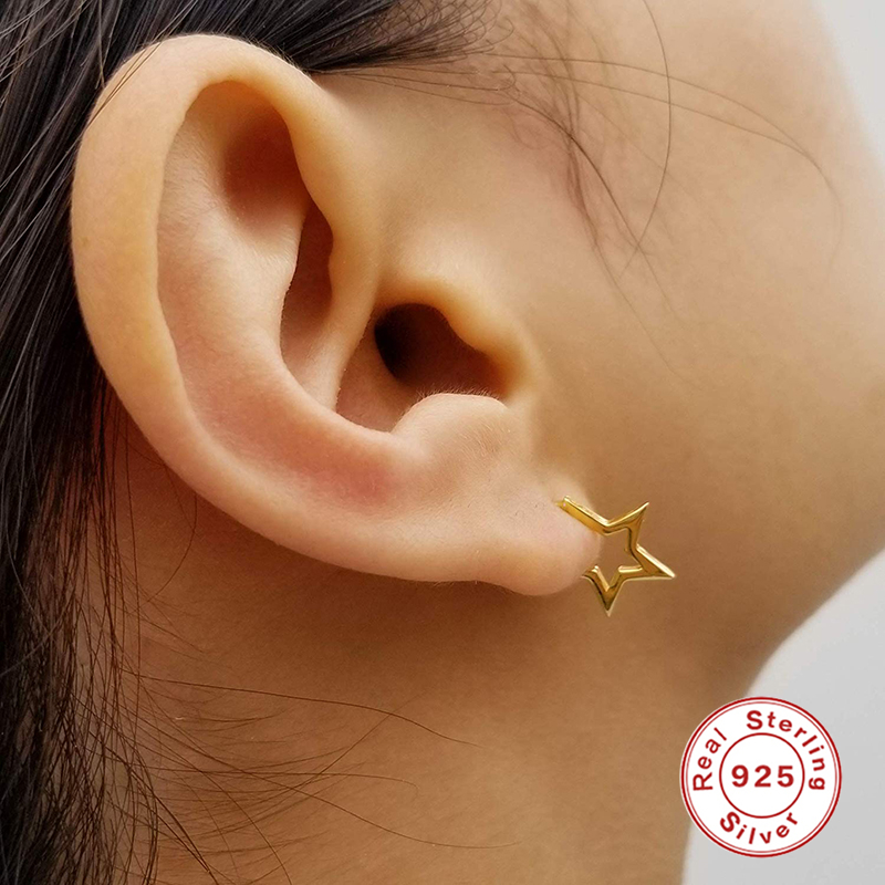

AprilGrass Brand 925 Sterling Silver Exquisite Star Stud Earrings for Women Jewelry Hollow Five-pointed Star Earrings Piercing Ear Studs
