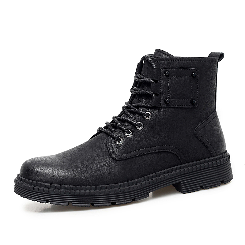 

Warm Winter Ankle Boots Men Casual Shoes Lace-Up Autumn Genuine Leather Waterproof Work Tooling Mens Boots, Black