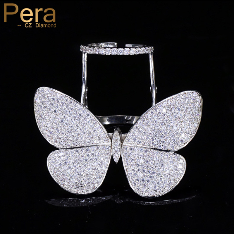 

Pera Unique Design Micro Full Cubic Zirconia Paved Large Movable Butterfly Finger Rings for Women Engagement Party Jewelry R071