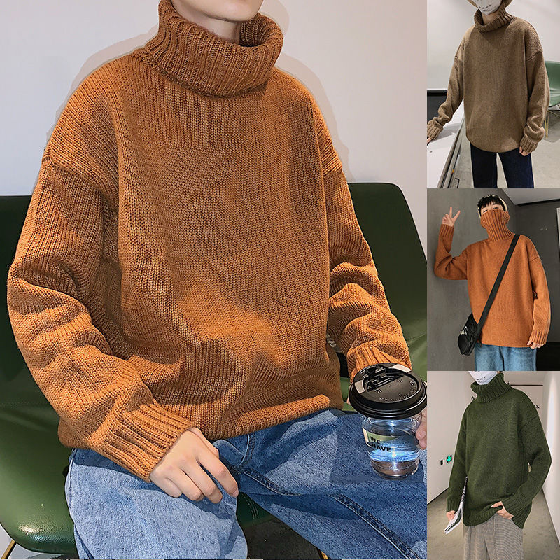 

Winter Thick Turtleneck Sweater Men's Warm Fashion Casual Knit Pullover Men Wild Korean Knitting Sweaters Mens Clothes -2XL, Black