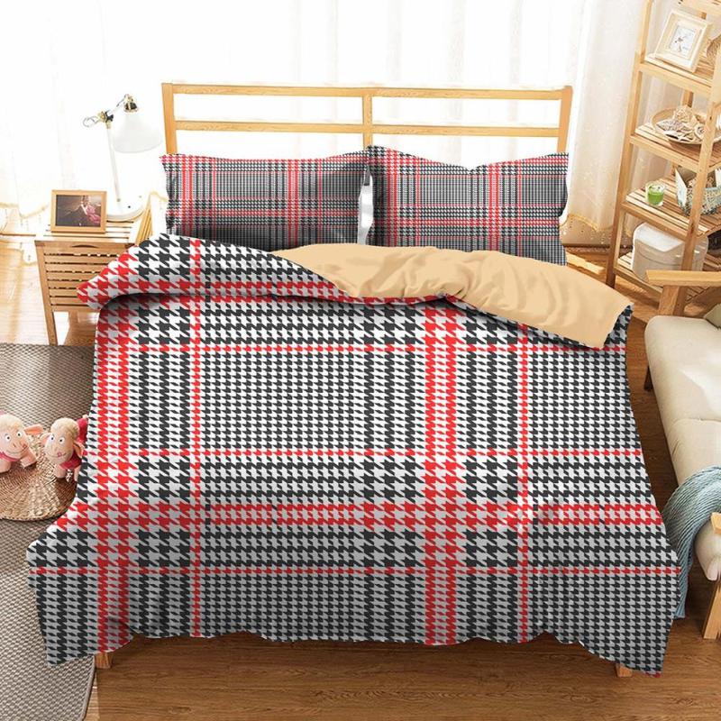 

Double Bed Coverlet Home Textiles Black and Red Check Pattern Bedding Clothes with Pillowcases King Queen Size