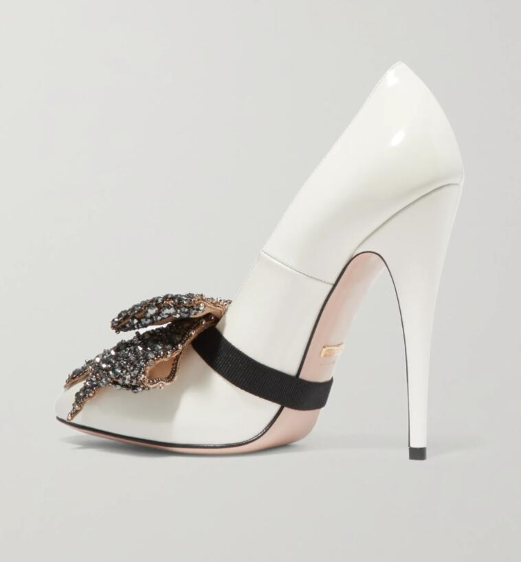 

Perfect Brandnew Ladies Stiletto Heels Strass Bow Luxury Design White Patentleather Women High Heels Pointed Toe Sexy Lady Pumps