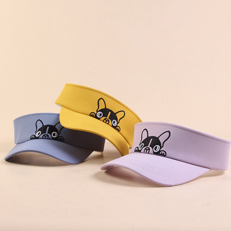 

2020 New Pattern Cute Dog Exquisite Embroidery Sun Hat Empty Roof Unisex Adjustable High Quality Outdoor Sunhat, Black
