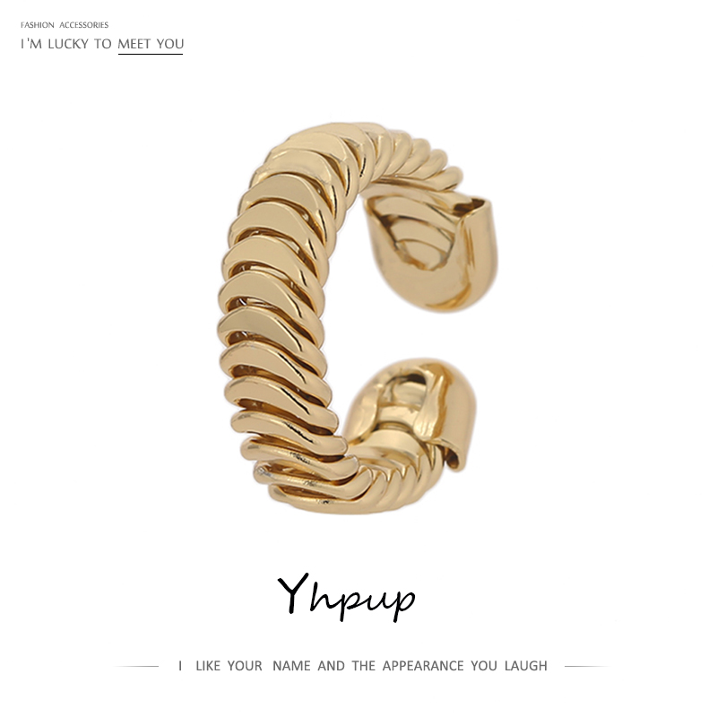 

Yhpup Brand Round Opening Ring Fashion Gold Metal Copper Jewelry for Women Statement Adjustable Ring Anniversary Party Gift 2020