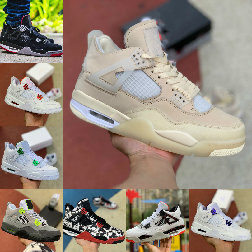 

Cream Sail 4 SP WMNS Mens Basketball Shoes 4s Cream Deep Ocean Neon Metallic Pack Royalty Cactus Jack White Cement 4s Pure Money Sneakers, Y4030