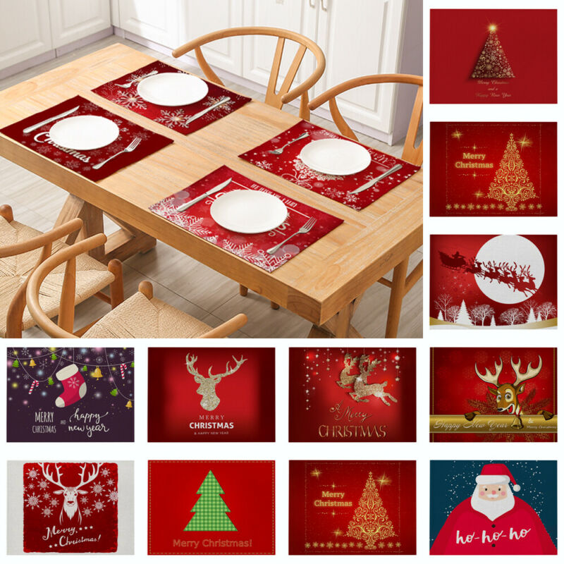 

Table Napkin UK Christmas Tree &Deer Pattern Placemat Printing Dining Kitchen Decor