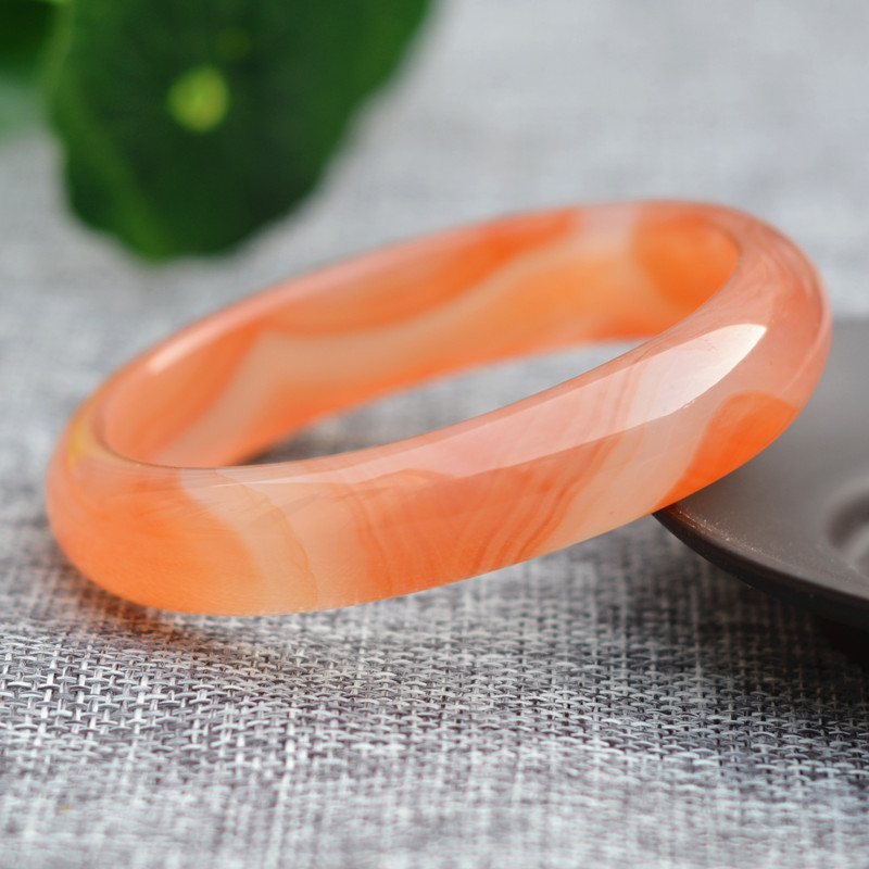 

Natural Tangerine red Round Bangle Chalcedony Bangles Striped Jades Bracelets Gift for Glamor Women's Jades stone Jewelery