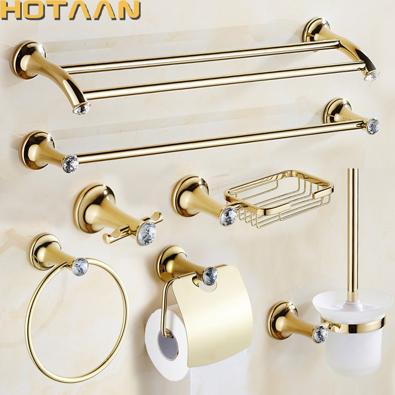 

Stainless Steel Gold Plated Bathroom Hardware Set Towel Rack Toilet Paper Holder Towel Bar Hook Bathroom Accessories Set