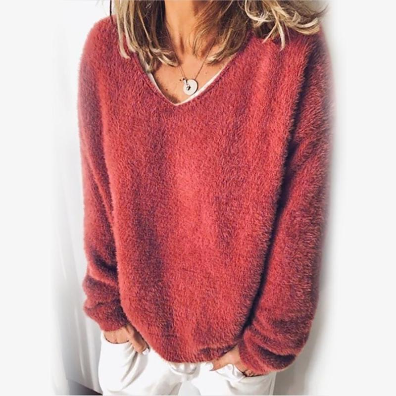 

Women Autumn Winter Solid Color Plush Fluffy Loose Sweater Pullover Blouse Top Plush Fluffy Loose Sweater Pullover Blouse Top, Black