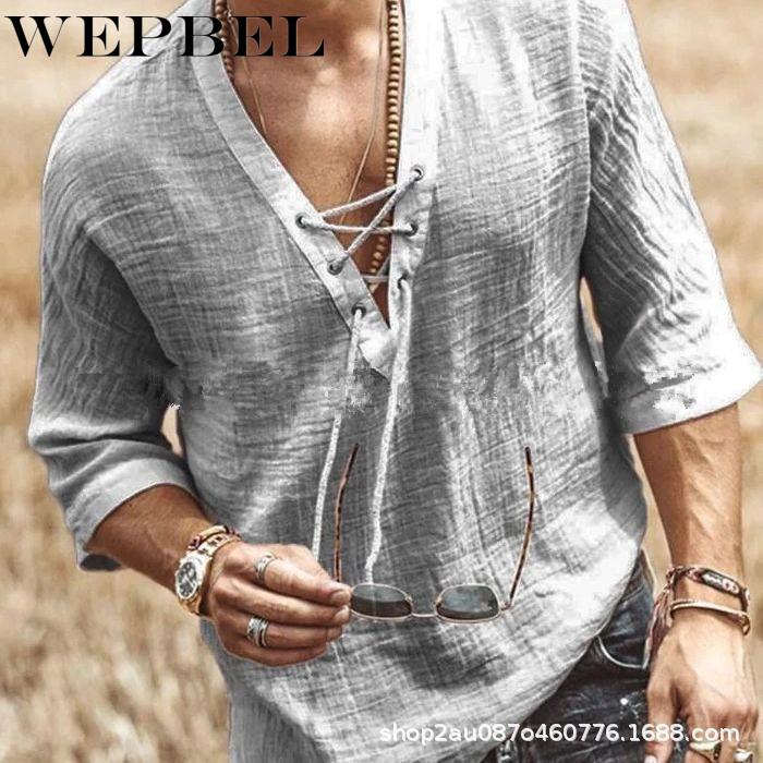 

Casual Sleeve Lace-up Men's V-neck WEPBEL Color T-shirt Half Solid T-shirt Summer Ogrpj, White;black