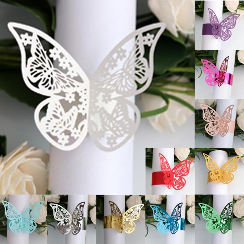 

Wholesale 50pcs New Year hollow Paper Butterfly Napkin Rings Weddings Party Napkin Table Decoration Favor for Christmas