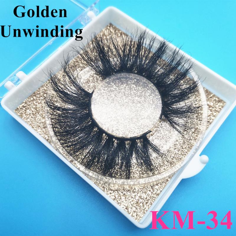 

Golden Unwinding KM-34 dramatic 3d mink lashes 25mm eyelashes 3d mink hair false eyelashes lash boxes packaging vendor