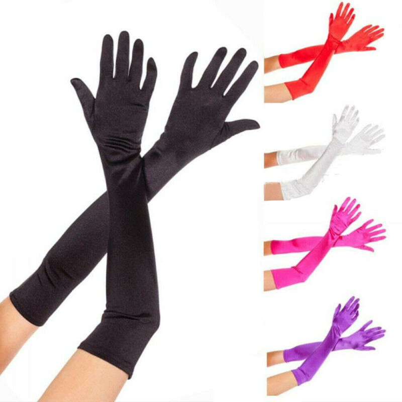 

Women Evening Party Formal Gloves Satin Long Finger Mittens Formal Party Gloves Solid Color Opera Length