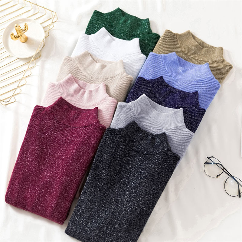 

Women 2020 Autumn Winter Knitted Half Turtleneck Sweater Female Casual Slim Sweaters Pullover Long Sleeve Elasticity Jumper G848, Gray