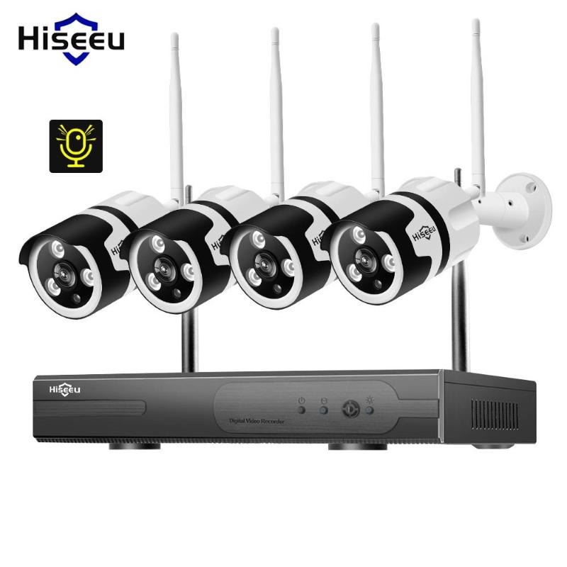 

Hiseeu 1080P 4CH Wireless NVR CCTV System audio wifi 2.0MP Outdoor IP Camera Waterproof Security Video Surveillance Kit