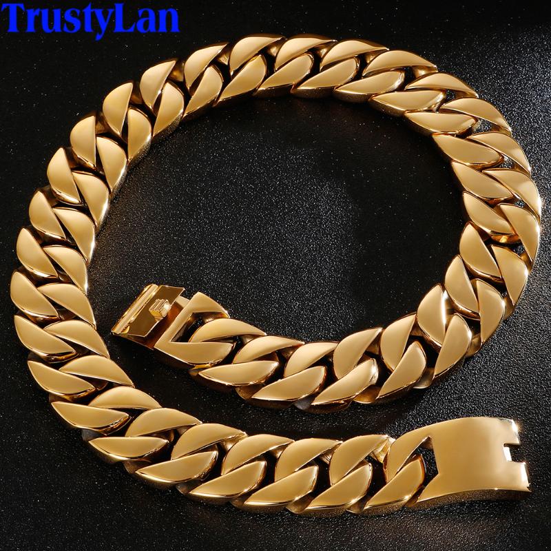 

HipHop Thick Gold Curb Chain For Men Jewelry Polished Stainless Steel Mens Necklaces 70CM Long 31MM Wide Heavy Duty Anti-Tarnish