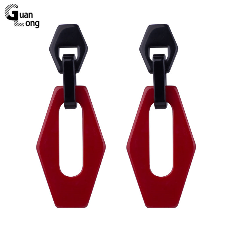 

Guanlong Vintage Fashion Resin Earrings for Women Big Long Geometric Red Acrylic Drop Earring for Girls Elegant Wedding Jewelry