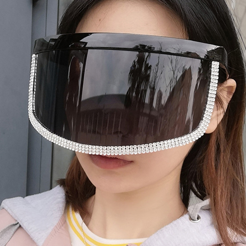 

Oversized Shield Sunglasses For Women New Clear Crystal Shiny Sun Glasses Female Chic Black Sunscreen Eyewear