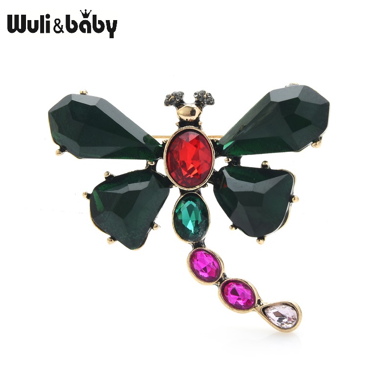 

Wuli&baby Crystal Dragonfly Brooches Women Men 3-color Insects Casual Party Office Brooch Pins Gifts