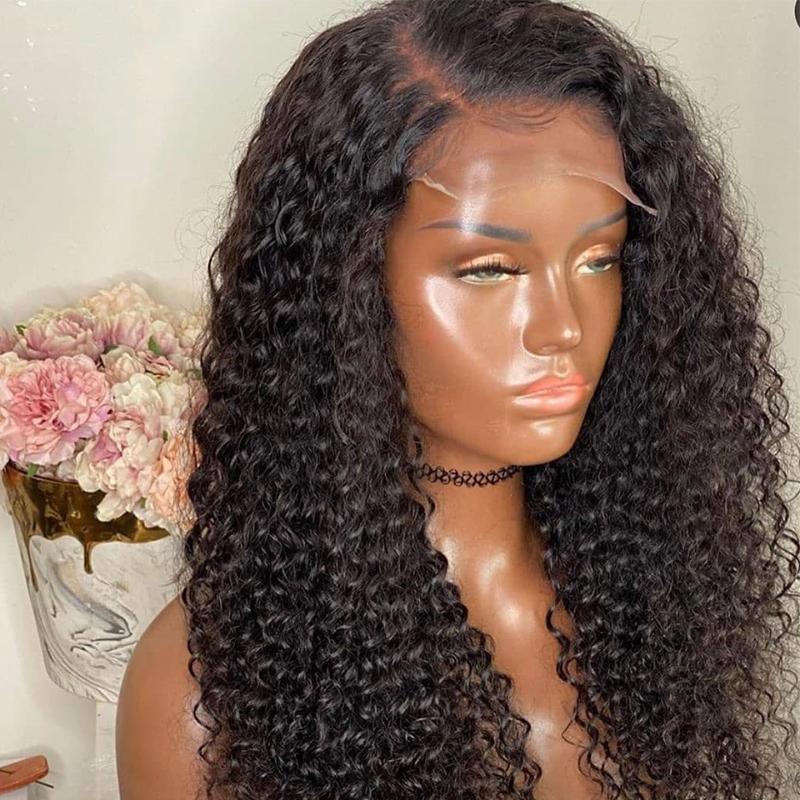 

4x4 Lace Closure Wig 150% Kinky Curly Lace Front Human Hair Wigs Remy Pre-plucked Human Hair Wig For Black Women Bleached Knots, As pic