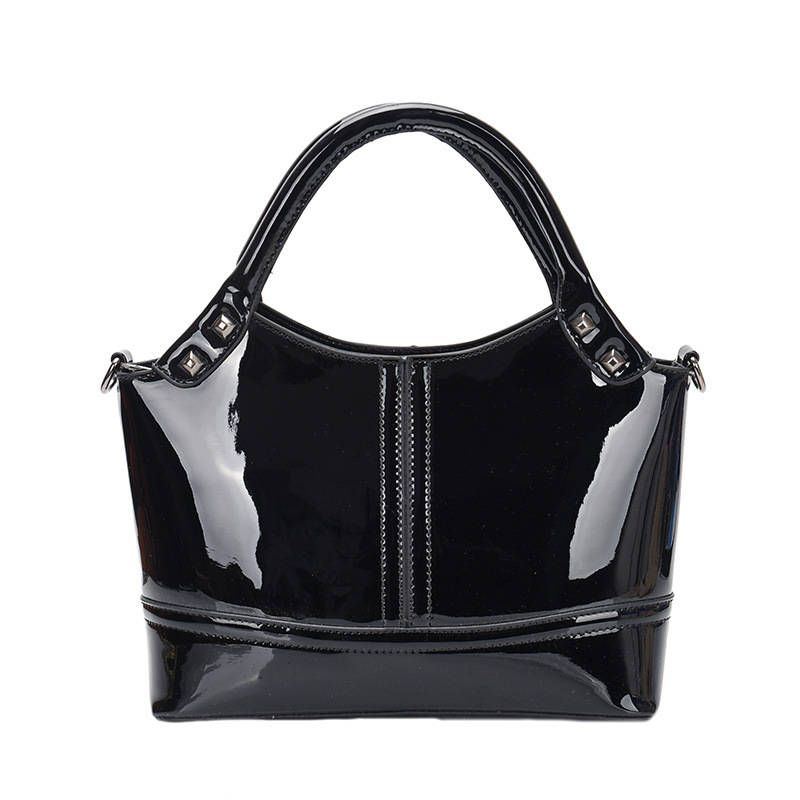 

New Bright Bucket Bag Saddle Paint Solid Color Shoulder Hand Leisure Bags, Black