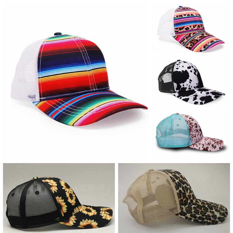 

Ponytail Baseball Caps Leopard Color Striped Mesh Hat Criss Cross Printed Camouflage Visor Sun Shade Cap Washable Adjustable Hats LJJP522, #1