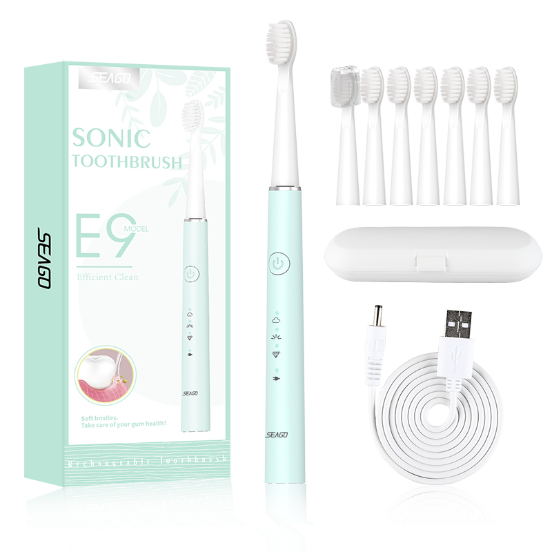 

SEAGO Electric Toothbrush E9 Sonic Rechargeable Travel Waterproof Tooth Brush Buy 1 Get 1 Free 5 Mode Deep Clean Whiten Gift