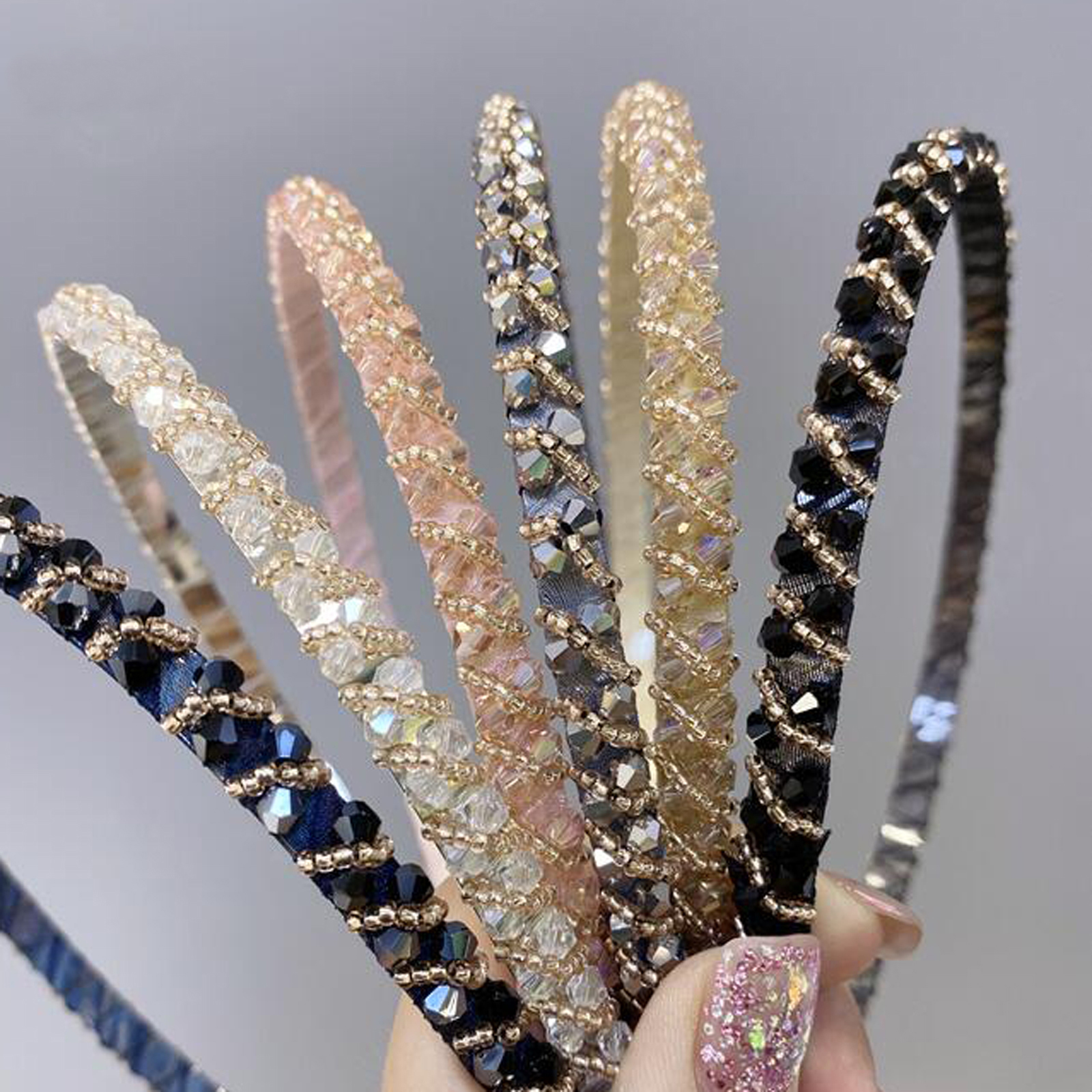 

New Fashion Rystal Hair Bands Rhinestone Headband Women Fresh Party Travel Hair Accessories Top Quality Handmade Turban, Multi-color