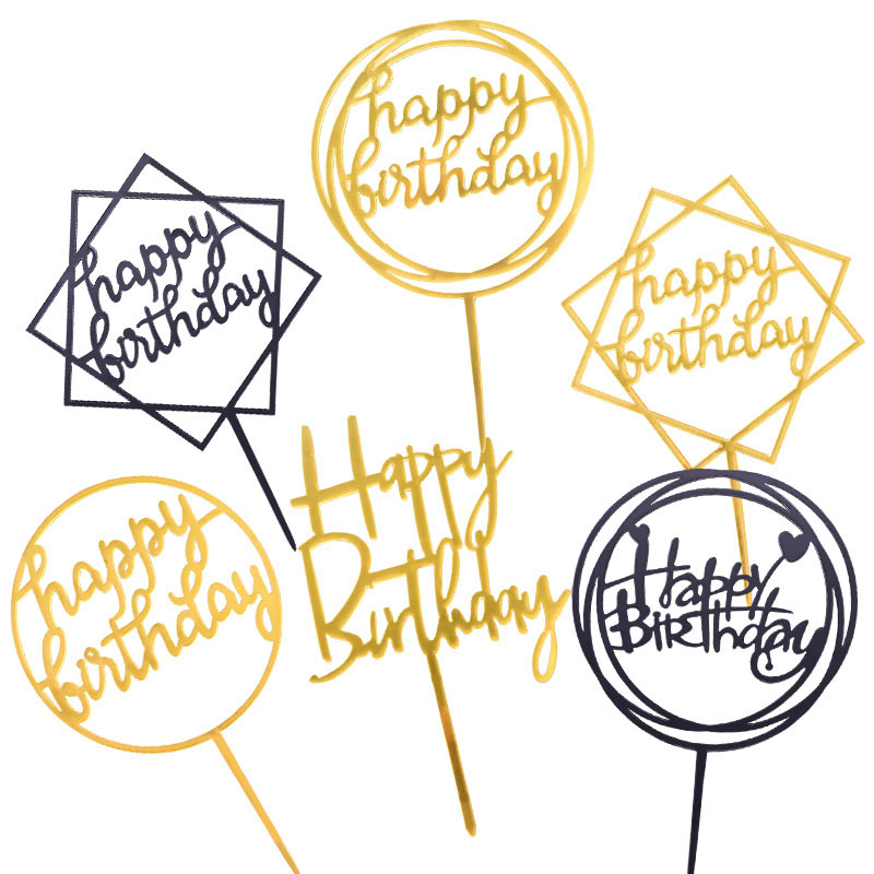 

1PC Gold Sliver Acrylic Cake Topper Happy Birthday Letter Cake Flags for Wedding Birthday Party Dessert Topper Decoration Supply