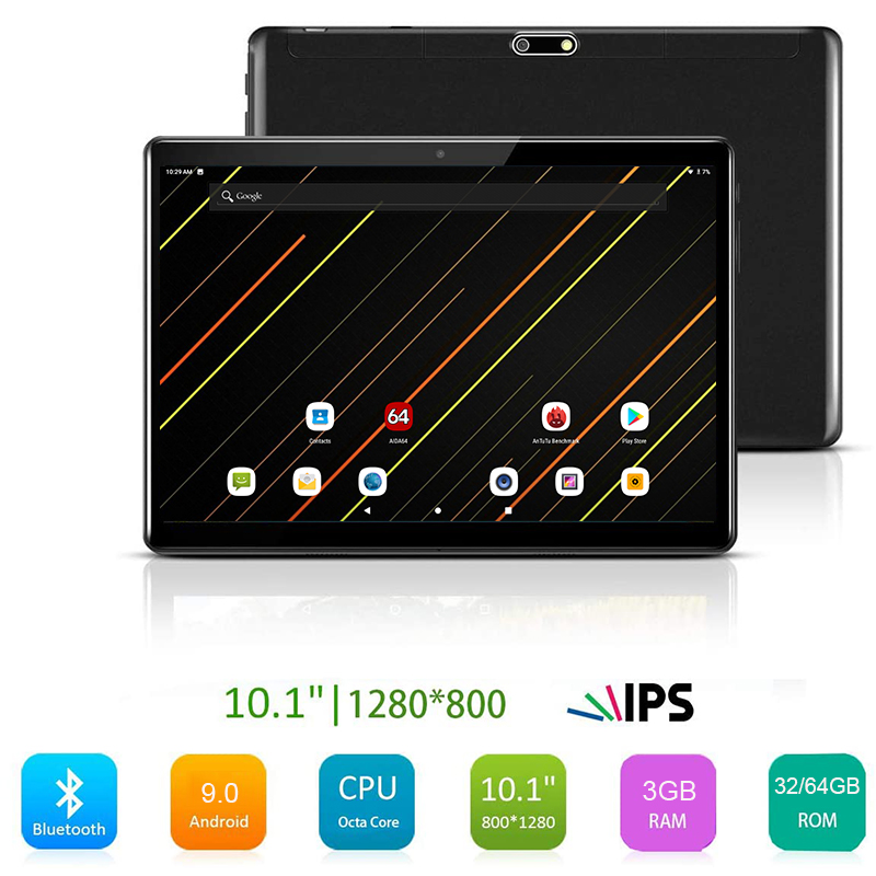 

New 10 inch Android 9 tablet 4G Lte Phone tablet 3GB RAM 64GB eMMC 2.5D Glass 1280x800 HD Screen 5G Wifi GPS Bluetooth Netflix, Black