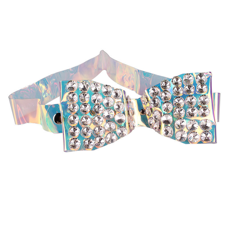 

Blingbling Rhinestone Big Bow PVC Waist Belt Womern Plastic Transparent Holographic Waistband Fashion Dress Coat Belt Decoration, Black