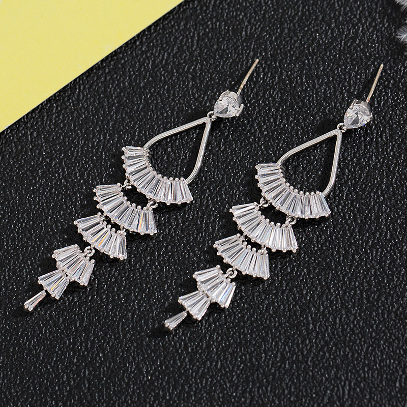 

Multi-layer flower-shaped skirt-shaped earrings colorful long luxury s925 needle banquet wedding female new jewelry earrings