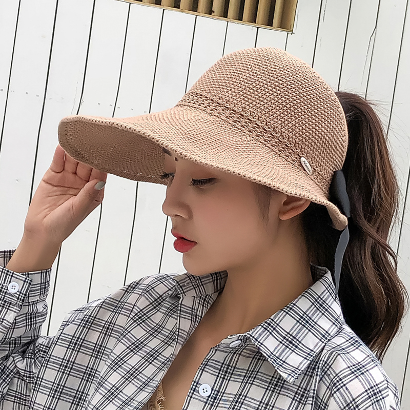 

Summer Sun Hat Women Korean Version of Joker Sun Shade Hats Travel Folding Bowknot Fisherman Fashion Visor Floppy Caps H119, Black