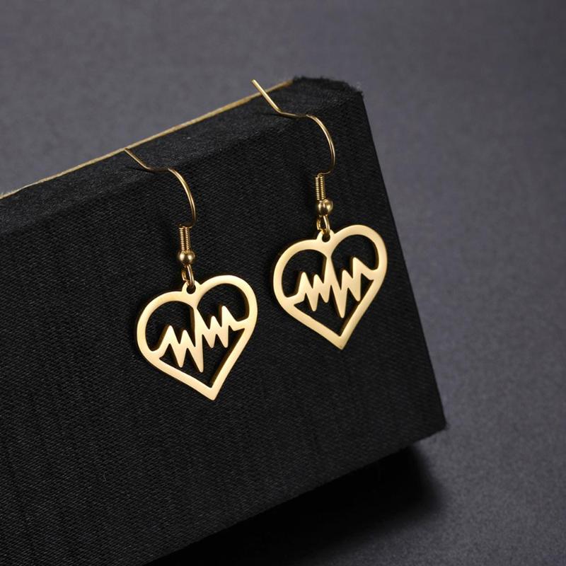 

My Shape Stainless Steel Dangle Earrings Heart Rate Electrocardiogram Gold Color Pendant Heartbeat Jewelry Pendientes Gift