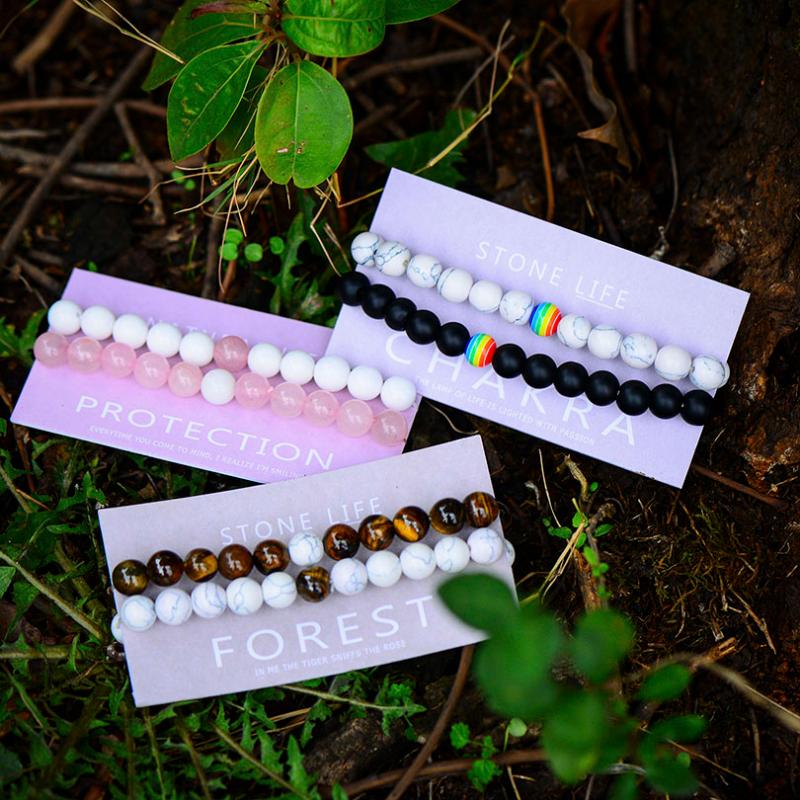 

2Pcs/Set White Black Natural Stone Bracelets for Men Women Trendy Rainbow Chakra Beads Strand Bracelets Friendship Gifts Hot