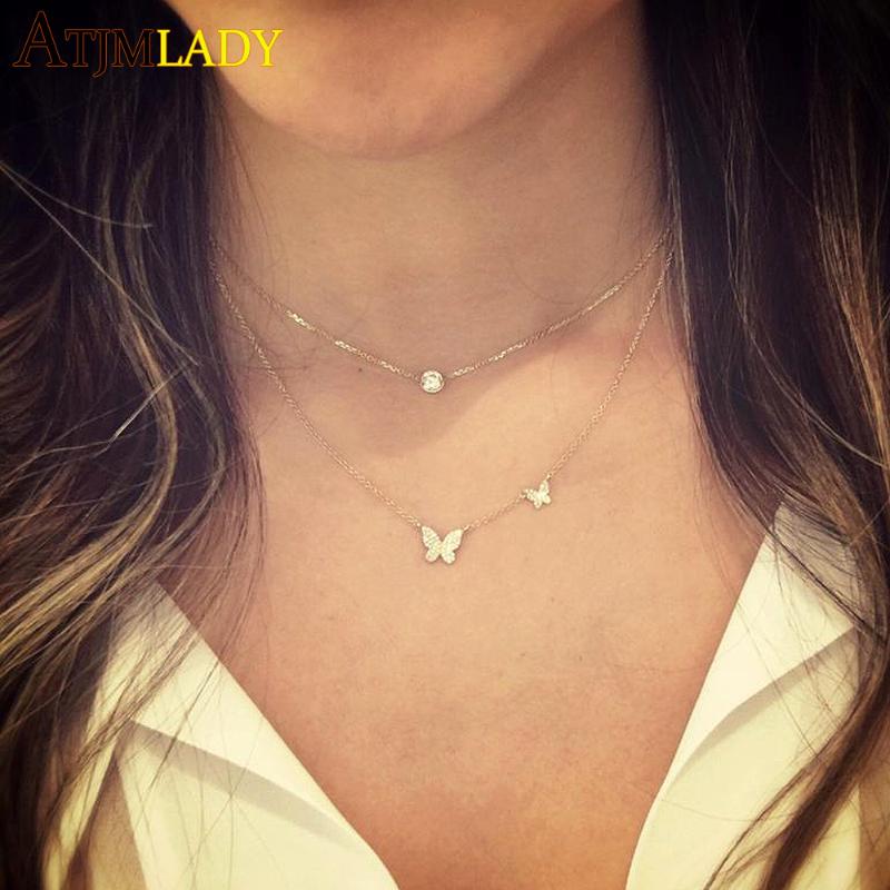 

cute lovely charmS minimal delicate Butterfly pendantS Gold Silver color cz faShion women Girl Sweet jewelry necklaceS