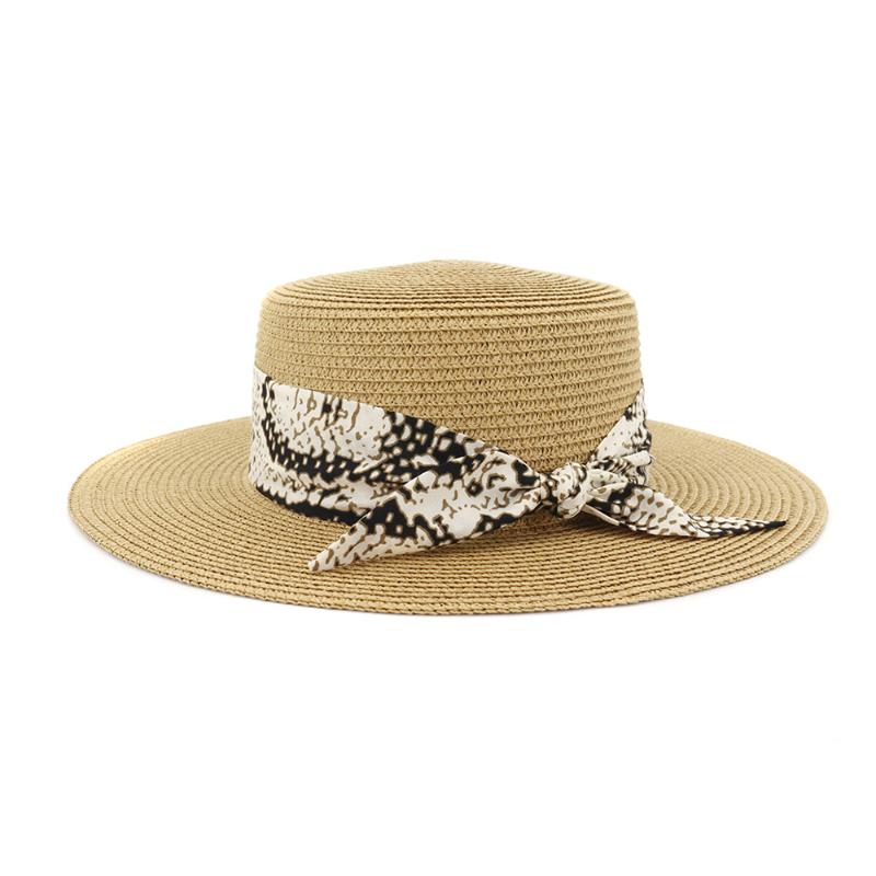 

2020 New Handmade Weave Women Straw Hats Flat Top Summer Wide Brim Beach Hat Female Male Sun Hat, Pink