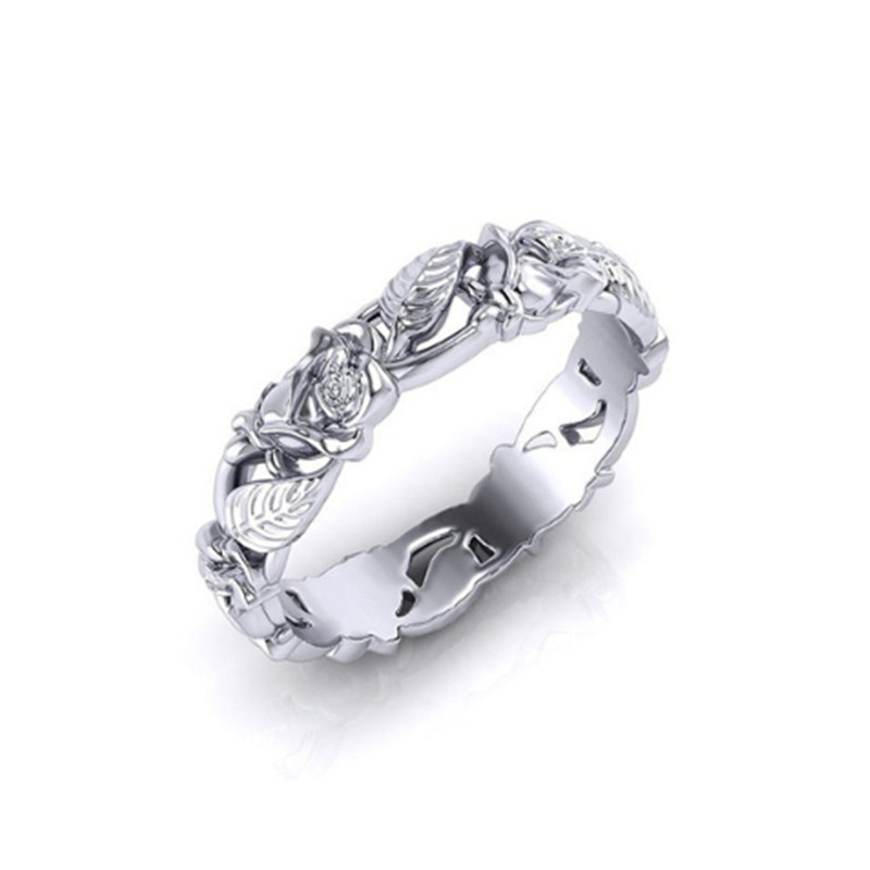 

New women's elegant retro flower leaf ring engagement wedding female birthday gift prom jewelry wholesale