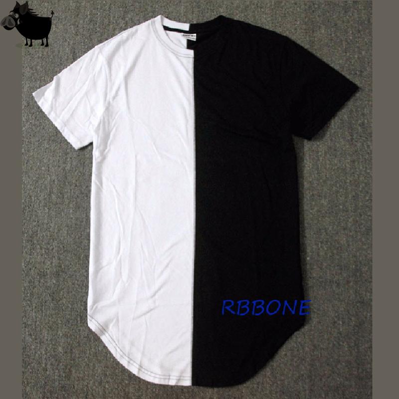 

Half black white New Designer 2019 Men Summer Extended Tshirt Hip Hop Street Fashion Casual Short Sleeve T-shirt Men, Red