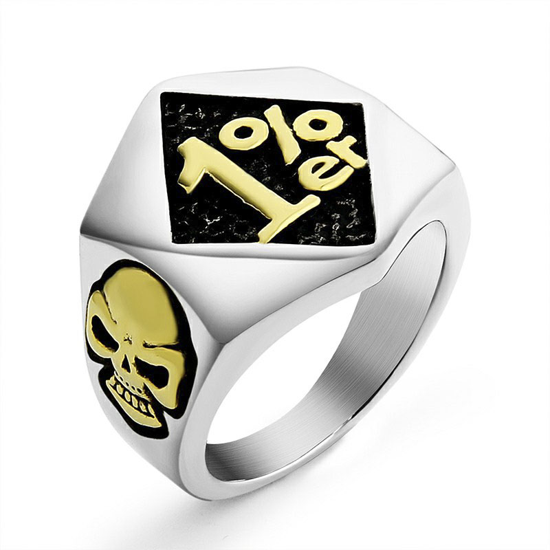 

Valily Men's 1%ER Vintage Ring Stainless Steel Punk Skull Golden Ring Motorcycle Biker Style Rings for Men ,US size 7--14