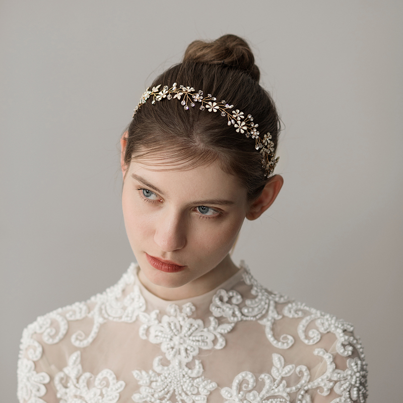 

O011 Fashion Crystal Rhinestone Wedding Hair Band freshwater pearls Bridal Headband Satin Ribbon Bridal Hairpiece