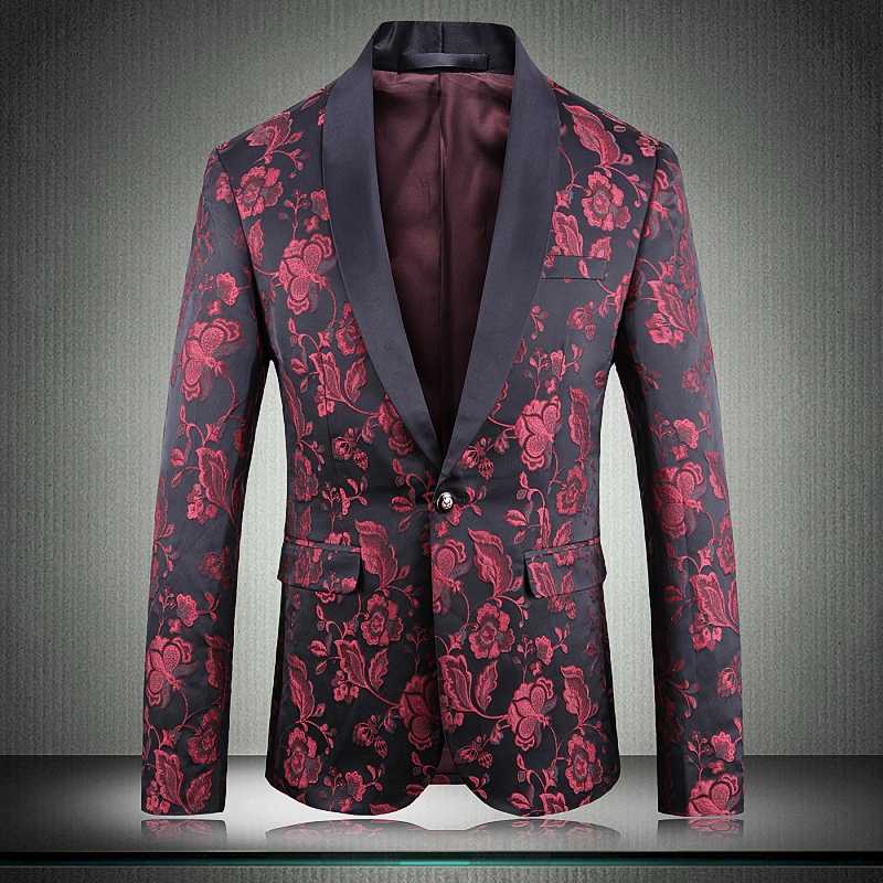

Single Luxury Jacquard Breasted Prom Blazers Men Flower Plus Size 5xl Party Blazer Costume Singer Man, Blue 1917