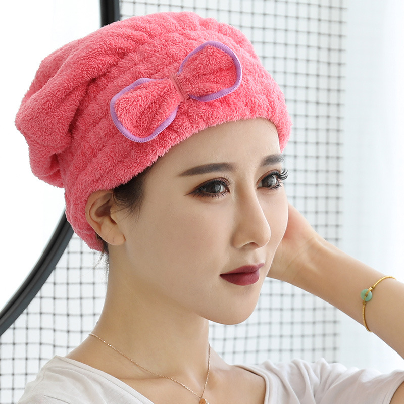 

5pcs/set Cute Bow-knot Shower Cap Dry Hair Cap Absorbent Quick-drying Turban Solid Hair Towel Soft Hooded Towel Home Textile, Pink
