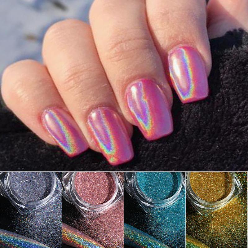 

Holographic Powder on Nails Laser Silver Glitter Chrome Nail Powder DIP Shimmer Gel Polish Flakes for Manicure Pigment CH1028-3
